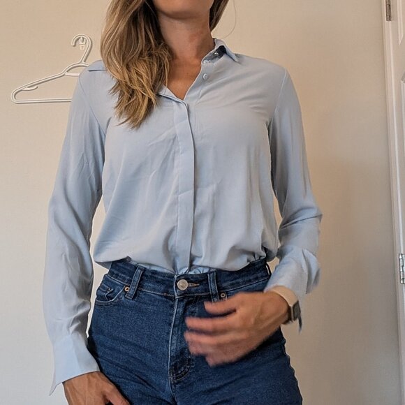 H&M, Button up blouse, powder blue, size 2 - Picture 1 of 15
